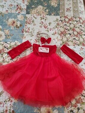 Elegant Red Tulle Party Dress for Girls with Velvet Accents